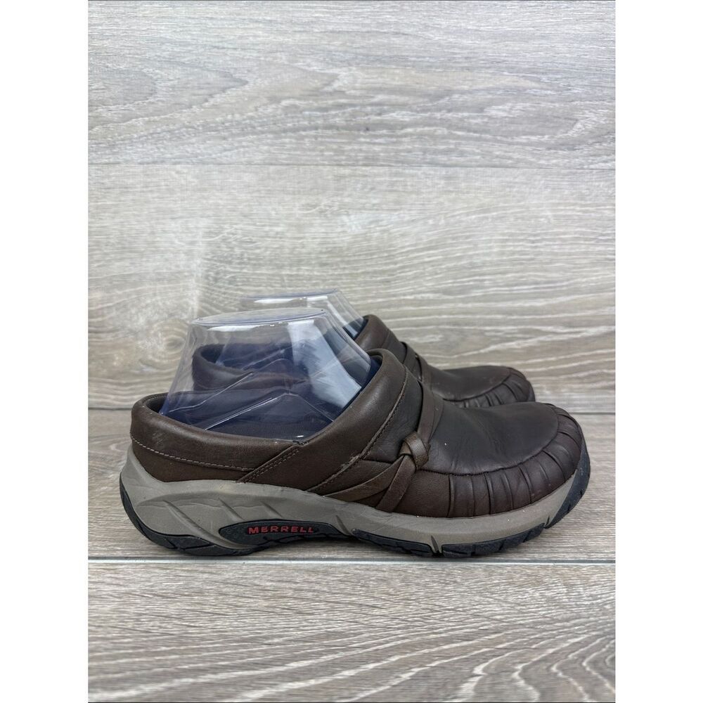 Merrell Encore Pleat Women’s Sz 8 Brown Leather Slip On Mule Loafers J48200